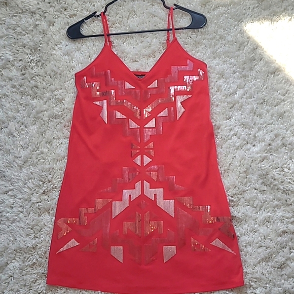 Express Sequin Aztec Art Deco Mini Slip Dress | Pink XS - Picture 8 of 11